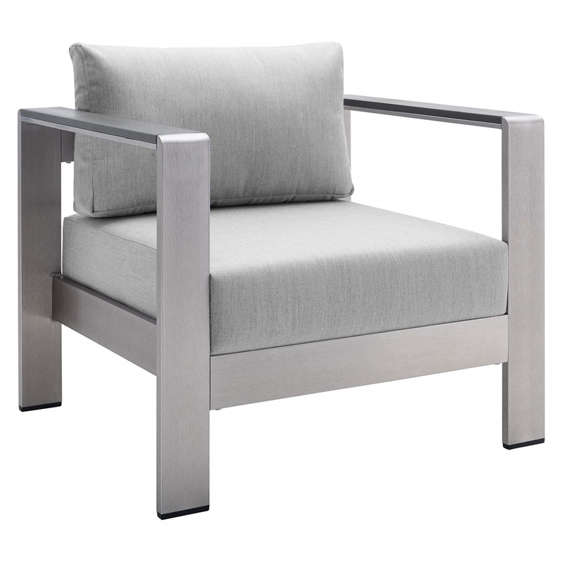 Modway Shore 7-Piece Fabric & Aluminum Outdoor Patio Set in Silver/Gray