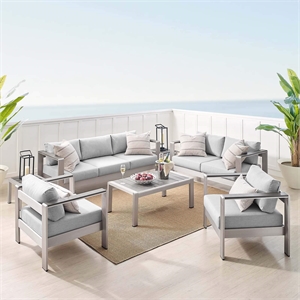 Modway Shore 7-Piece Fabric & Aluminum Outdoor Patio Set in Silver/Gray