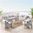 Modway Shore 7-Piece Fabric & Aluminum Outdoor Patio Set in Silver/Gray