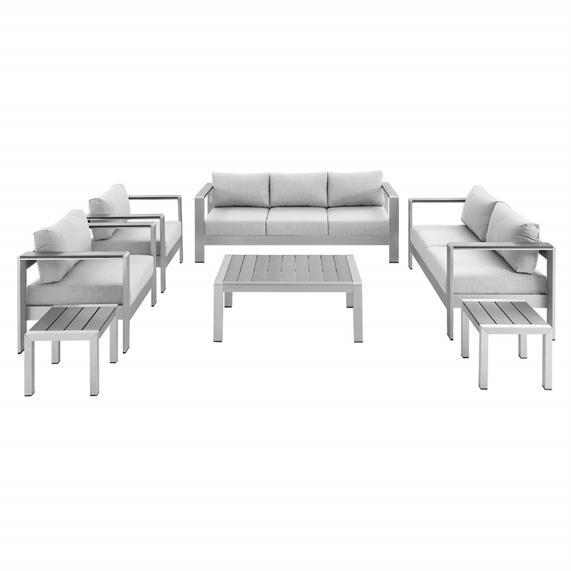 Modway Shore 7-Piece Fabric & Aluminum Outdoor Patio Set in Silver/Gray