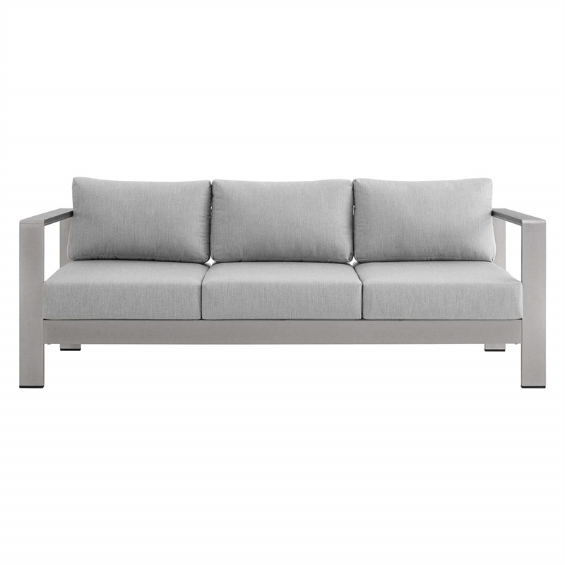 Modway Shore 7-Piece Fabric & Aluminum Outdoor Patio Set in Silver/Gray