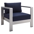 Modway Shore 7-Piece Fabric & Aluminum Outdoor Patio Set in Silver/Navy