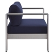 Modway Shore 7-Piece Fabric & Aluminum Outdoor Patio Set in Silver/Navy