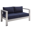 Modway Shore 7-Piece Fabric & Aluminum Outdoor Patio Set in Silver/Navy