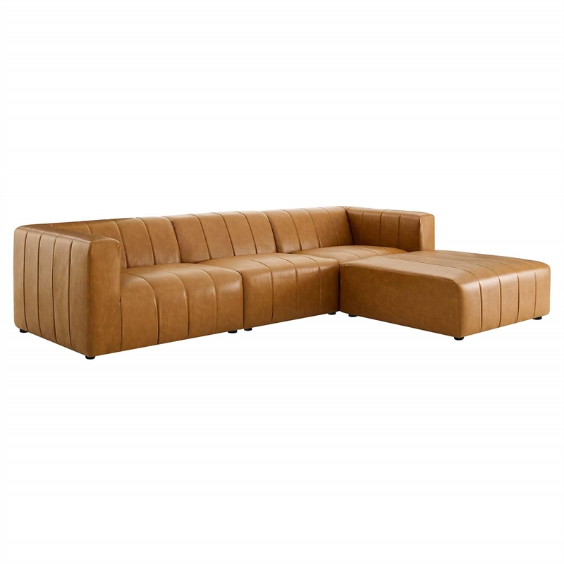 Modway Bartlett 4-Piece Modern Faux Leather Sectional Sofa in Tan