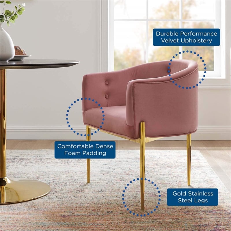 Modway Savour Tufted Velvet Stainless Steel Accent Chair in Dusty Rose