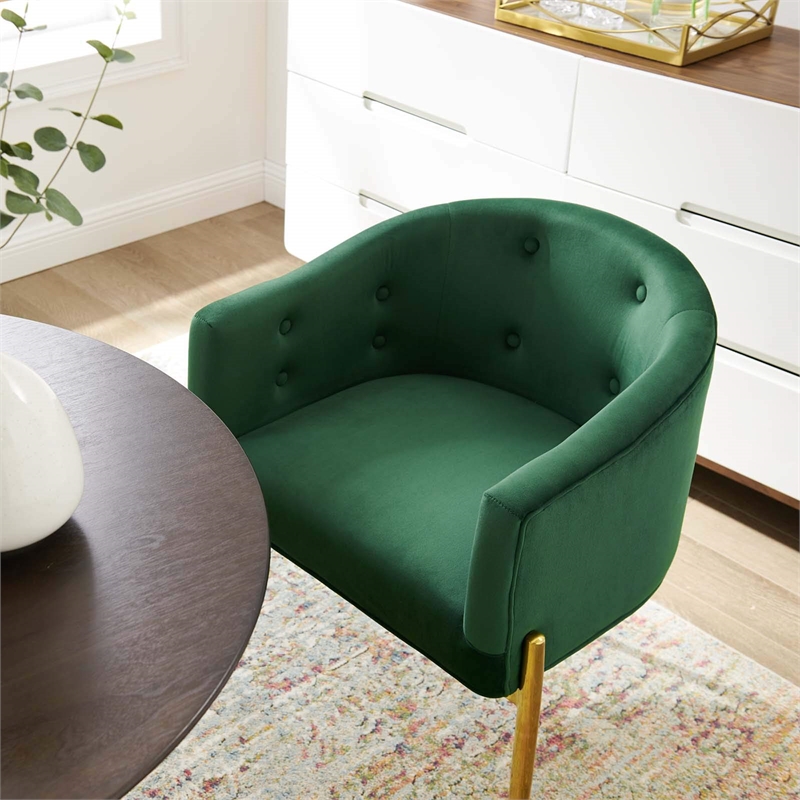Modway Savour Tufted Performance Velvet Stainless Steel Accent Chair in Emerald