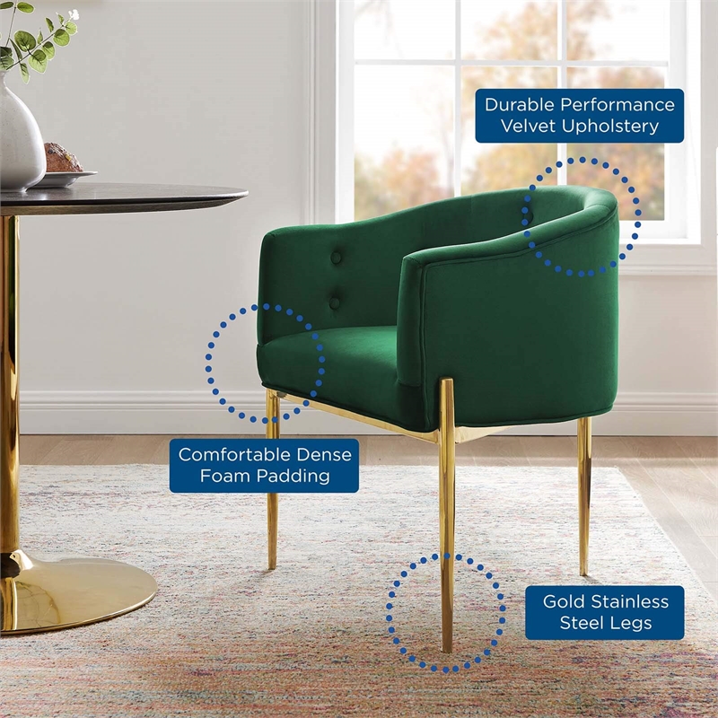 Modway Savour Tufted Performance Velvet Stainless Steel Accent Chair in Emerald