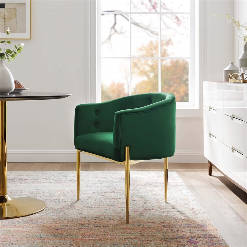 Modway Savour Tufted Performance Velvet Stainless Steel Accent Chair in Emerald
