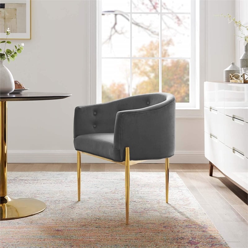 Modway Savour Tufted Performance Velvet Stainless Steel Accent Chair in Gray