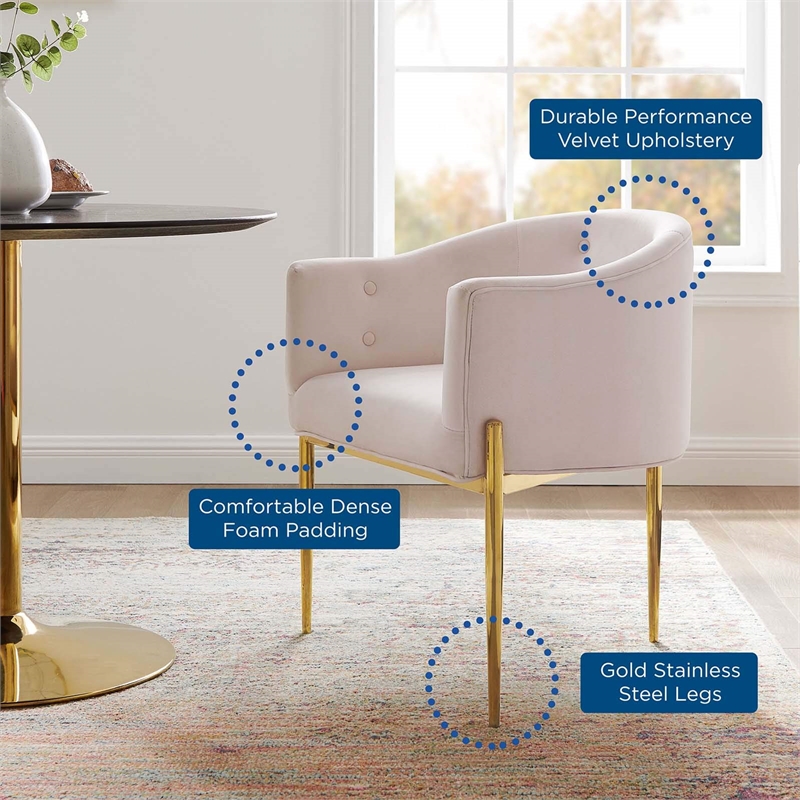 Modway Savour Tufted Performance Velvet Stainless Steel Accent Chair in Pink