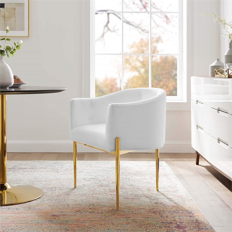 Modway Savour Tufted Performance Velvet Stainless Steel Accent Chair in White