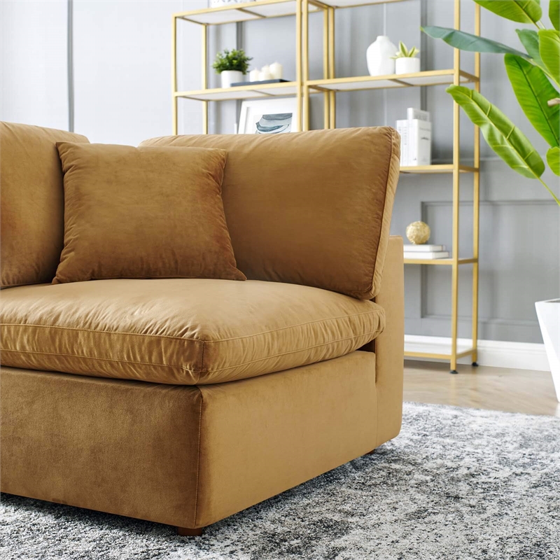 Modway Commix Down Filled Performance Velvet Corner Chair in Cognac Brown
