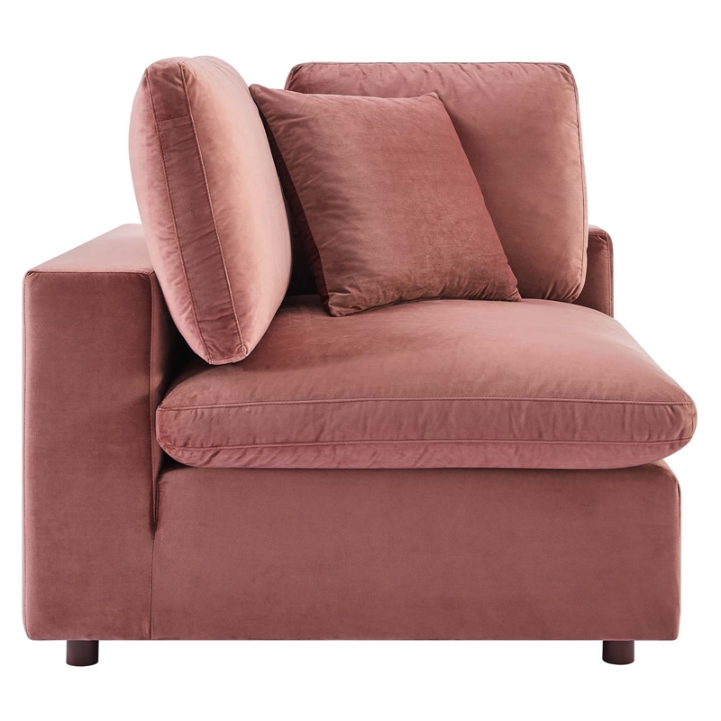 Modway Commix Down Filled Performance Velvet Corner Chair in Dusty Rose Pink