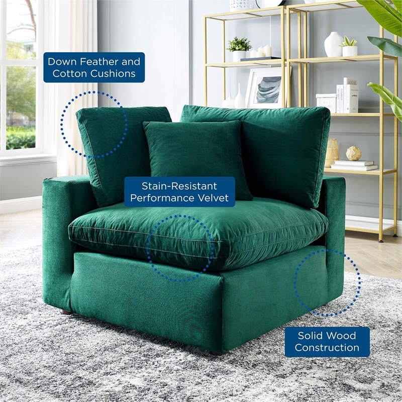 Modway Commix Down Filled Performance Velvet Corner Chair in Green