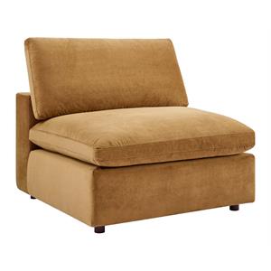 modway commix down filled performance velvet armless chair in cognac brown