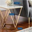 Modway Vertex Artificial Marble & Stainless Steel End Table in Gold/White