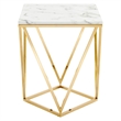 Modway Vertex Artificial Marble & Stainless Steel End Table in Gold/White