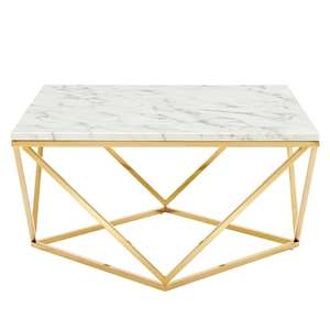Modway Vertex Artificial Marble & Stainless Steel Coffee Table in Gold/White