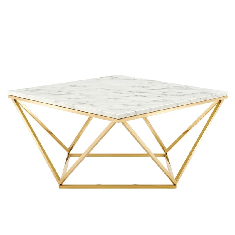 Modway Vertex Artificial Marble & Stainless Steel Coffee Table in Gold/White