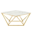 Modway Vertex Artificial Marble & Stainless Steel Coffee Table in Gold/White