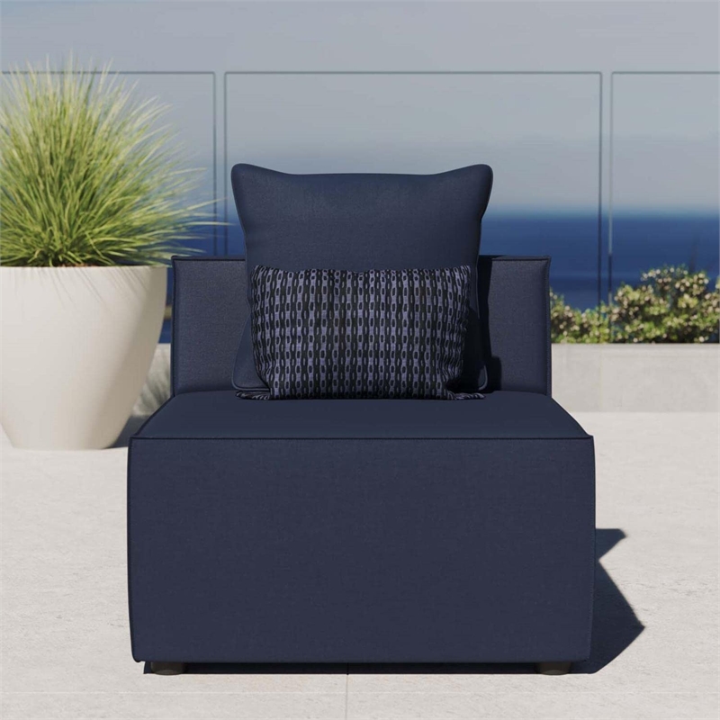 Modway Saybrook Fabric Upholstered Outdoor Patio Sofa Armless Chair in Navy Blue