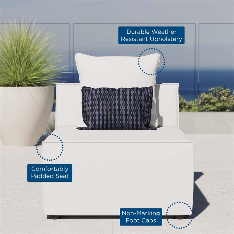 Modway Saybrook Fabric Upholstered Outdoor Patio Sofa Armless Chair in White