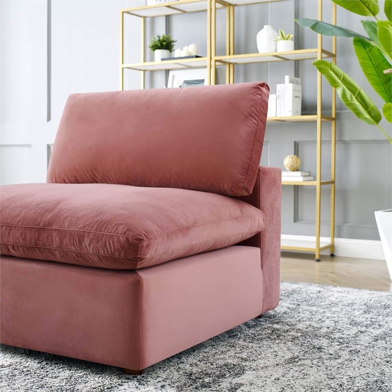 Modway Commix Down Filled Performance Velvet Armless Chair in Dusty Rose Pink