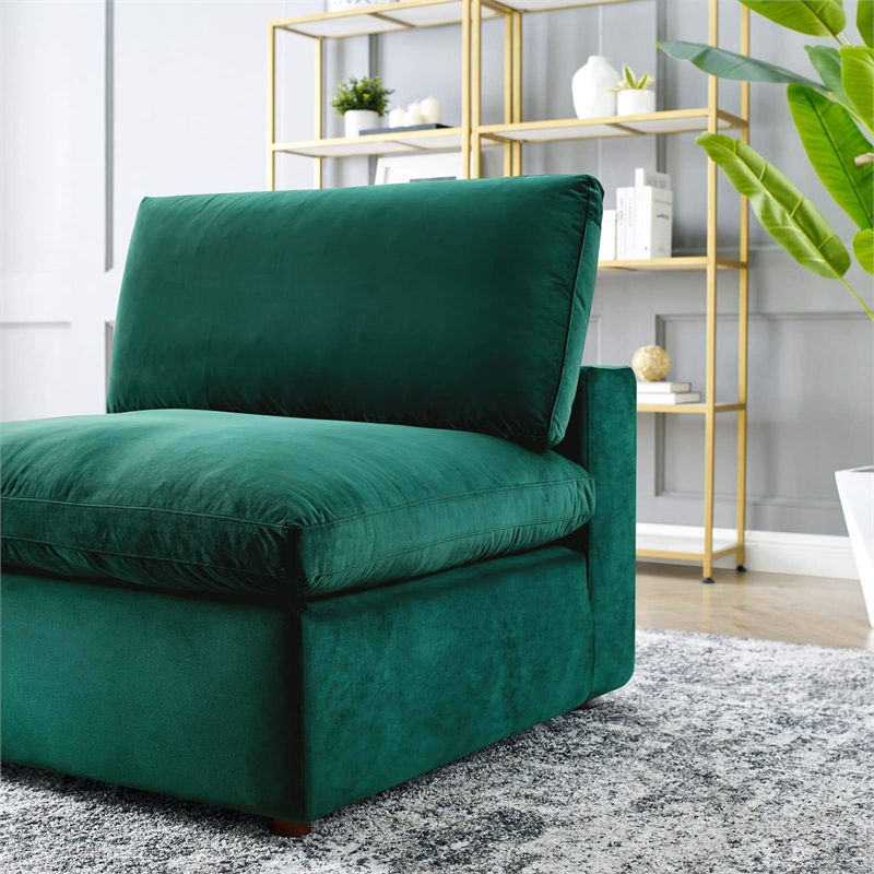 Modway Commix Down Filled Overstuffed Performance Velvet Armless Chair in Green