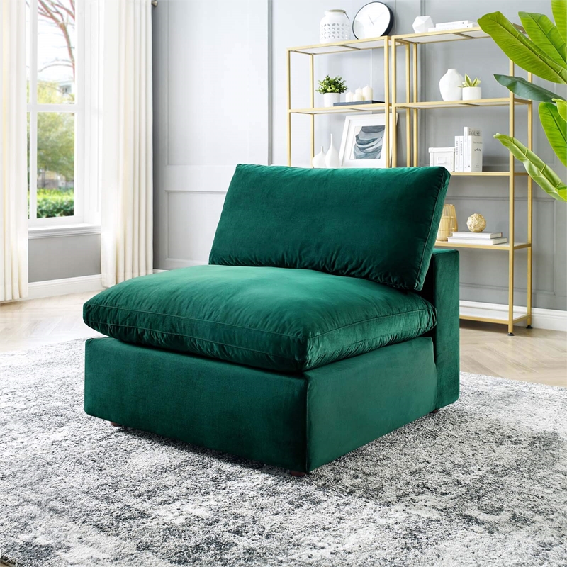 Modway Commix Down Filled Overstuffed Performance Velvet Armless Chair in Green