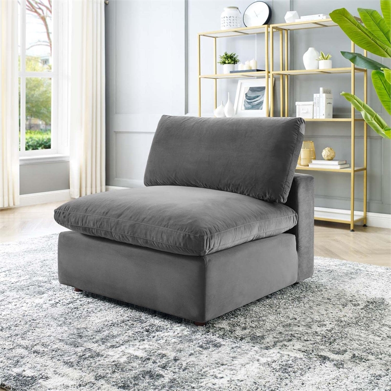 Modway Commix Down Filled Overstuffed Performance Velvet Armless Chair in Gray