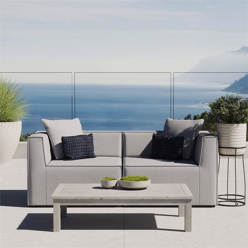 Modway Saybrook Fabric Upholstered Outdoor Patio Loveseat in Gray