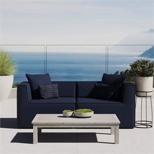 Modway Saybrook Fabric Upholstered Outdoor Patio Loveseat in Navy