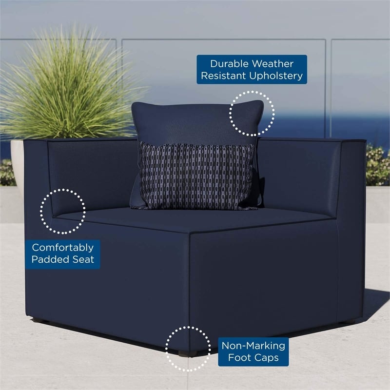 Modway Saybrook Fabric Upholstered Outdoor Patio Sofa Corner Chair in Navy