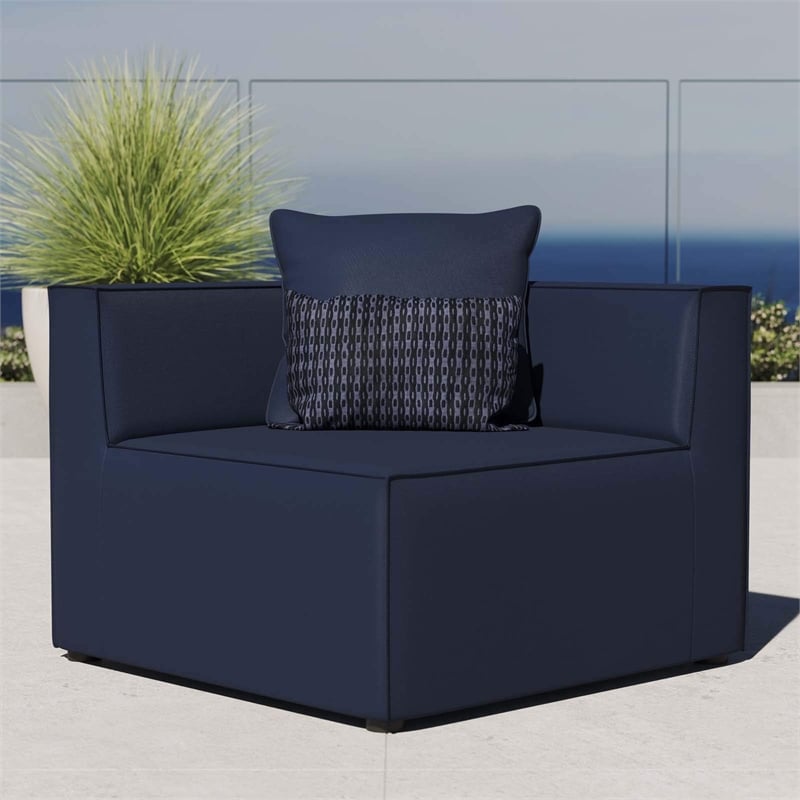 Modway Saybrook Fabric Upholstered Outdoor Patio Sofa Corner Chair in Navy