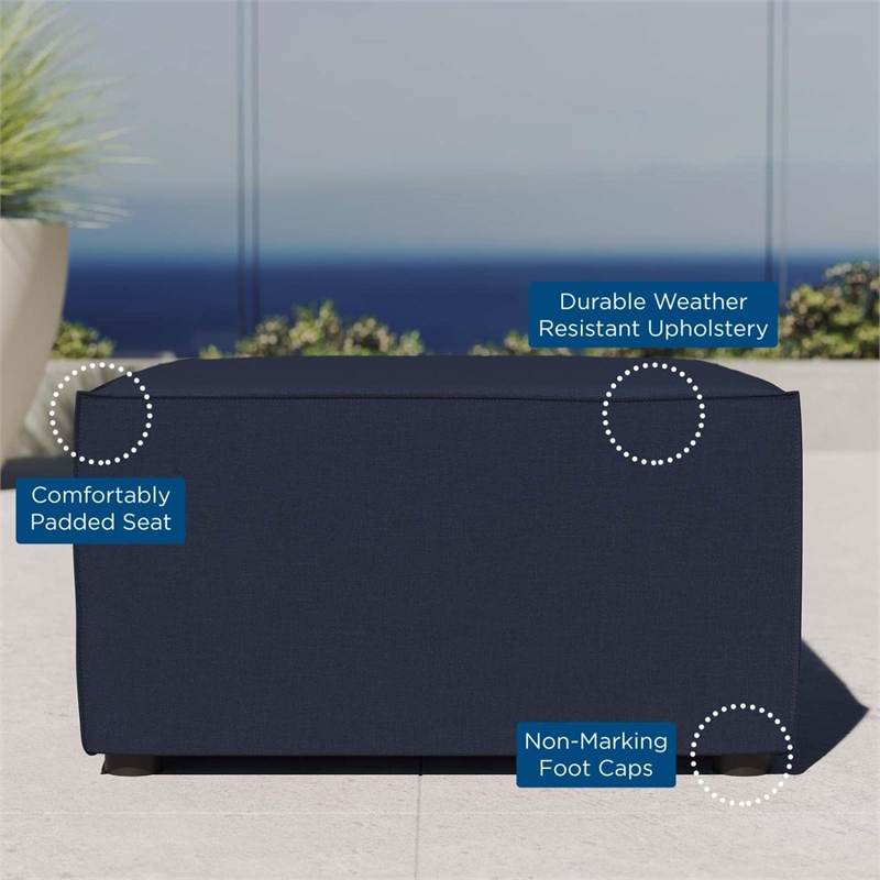 Modway Saybrook Fabric Upholstered Outdoor Patio Sofa Ottoman in Navy