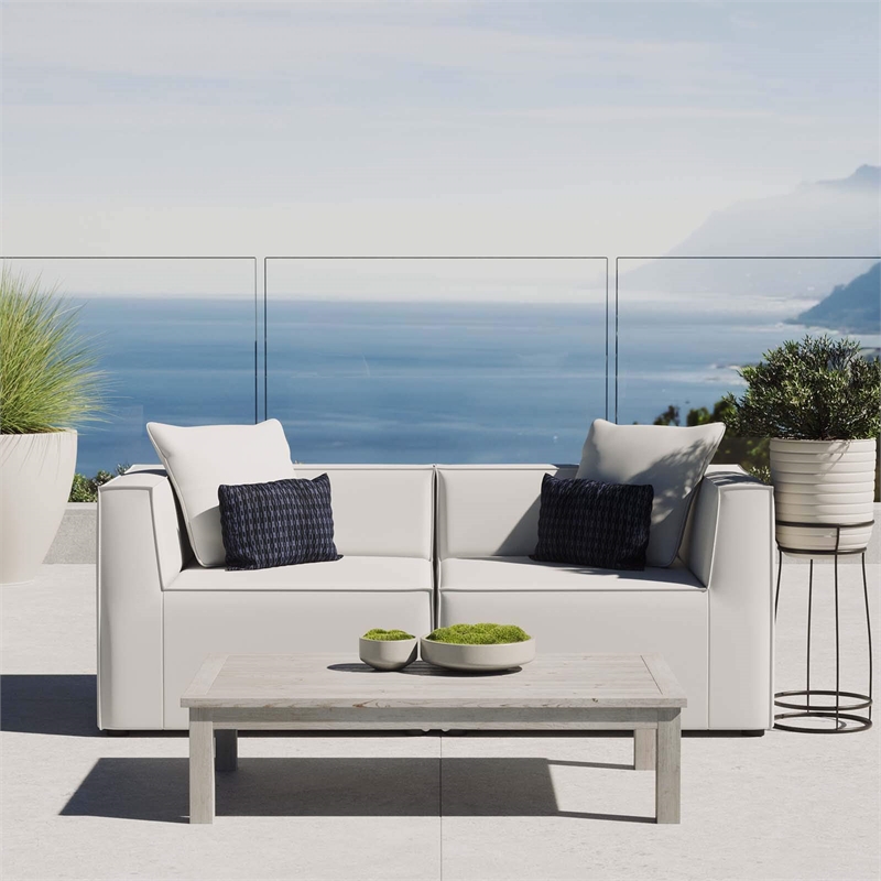 Modway Saybrook Fabric Upholstered Outdoor Patio Loveseat in White