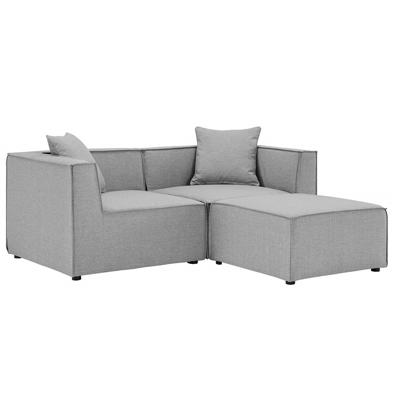 Modway Saybrook Fabric Upholstered Outdoor Patio Loveseat & Ottoman Set in Gray