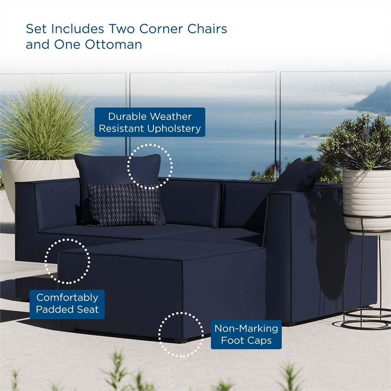 Modway Saybrook Fabric Upholstered Outdoor Patio Loveseat & Ottoman Set in Navy