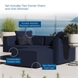 Modway Saybrook Fabric Upholstered Outdoor Patio Loveseat & Ottoman Set in Navy