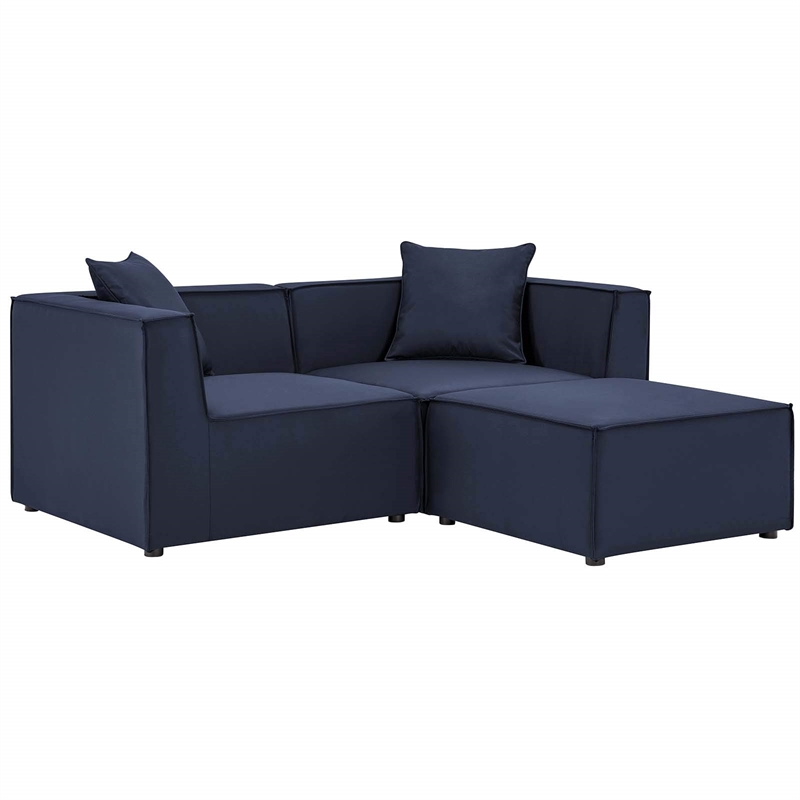 Modway Saybrook Fabric Upholstered Outdoor Patio Loveseat & Ottoman Set in Navy