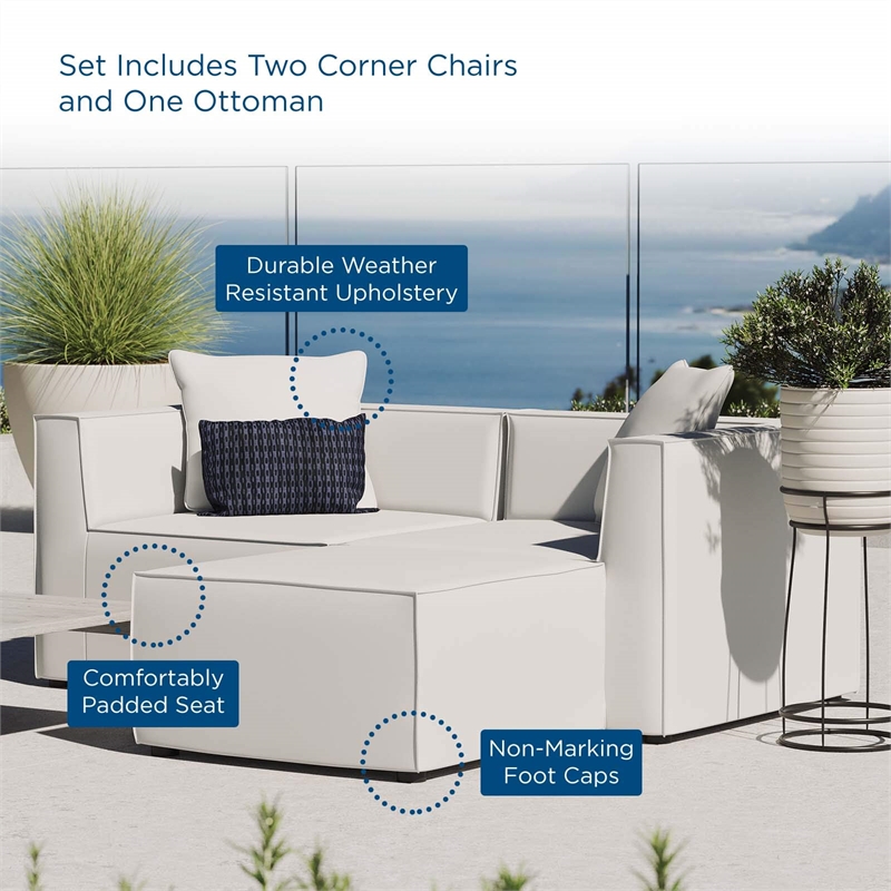 Modway Saybrook Fabric Upholstered Outdoor Patio Loveseat & Ottoman Set in White