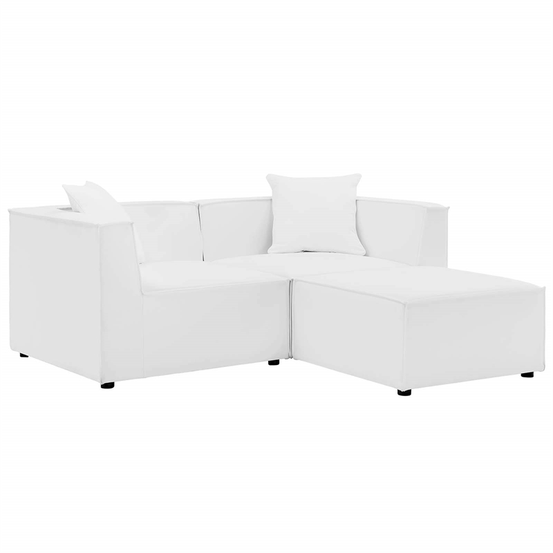Modway Saybrook Fabric Upholstered Outdoor Patio Loveseat & Ottoman Set in White
