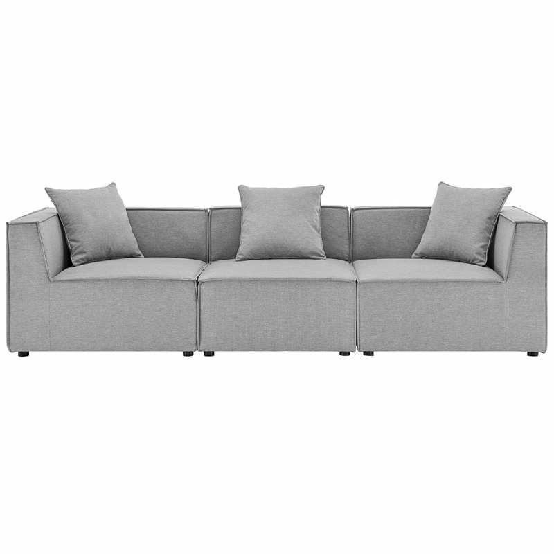 Modway Saybrook 3-Piece Fabric Upholstered Outdoor Patio Sectional Sofa in Gray