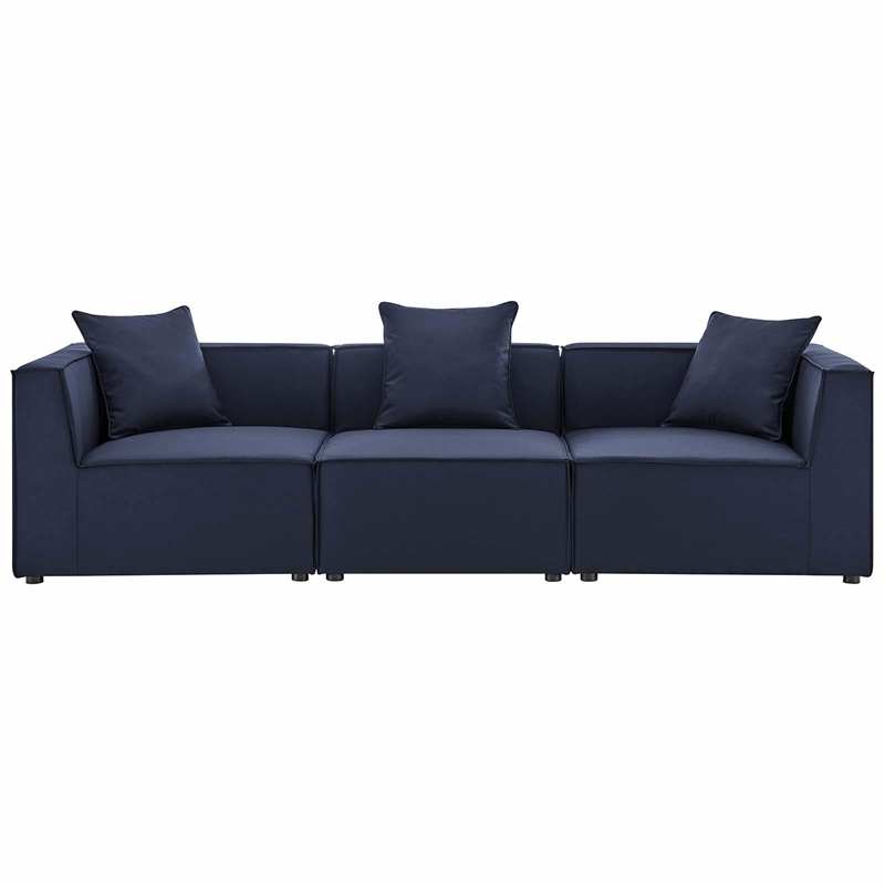 Modway Saybrook 3-Piece Fabric Upholstered Outdoor Patio Sectional Sofa in Navy