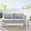 Modway Shore Fabric & Aluminum Outdoor Patio Right Arm Loveseat in Silver & Gray