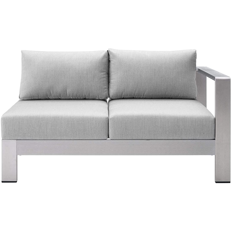 Modway Shore Fabric & Aluminum Outdoor Patio Right Arm Loveseat in Silver & Gray