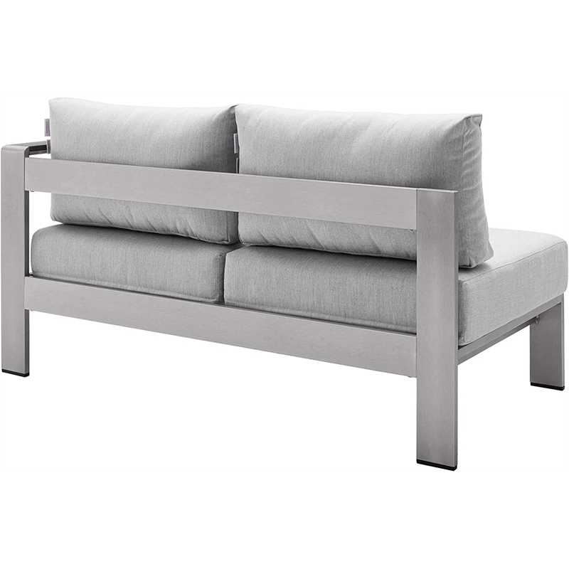 Modway Shore Fabric & Aluminum Outdoor Patio Right Arm Loveseat in Silver & Gray