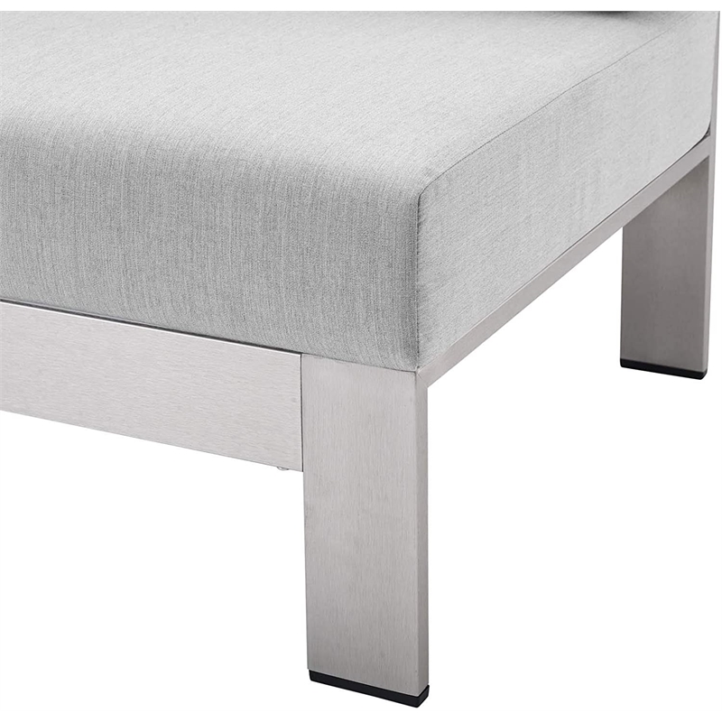 Modway Shore Fabric & Aluminum Outdoor Patio Right Arm Loveseat in Silver & Gray
