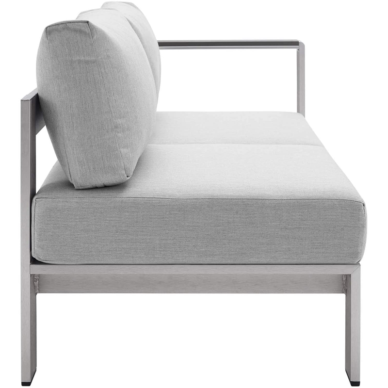 Modway Shore Fabric & Aluminum Outdoor Patio Right Arm Loveseat in Silver & Gray